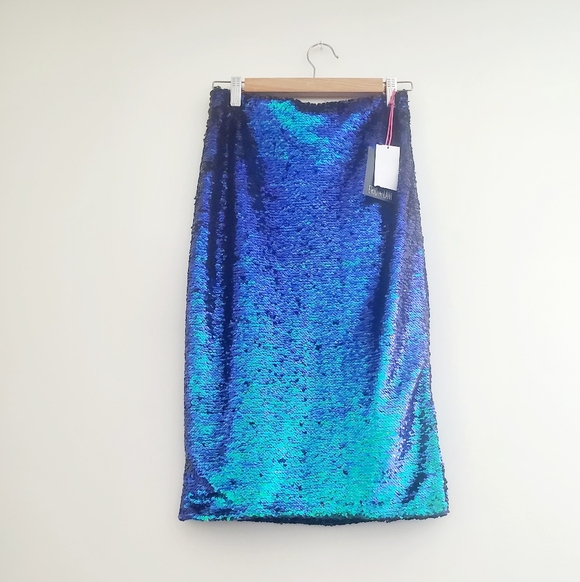 NWT Eric + Lani Sequin Green and Blue Skirt - Picture 2 of 7
